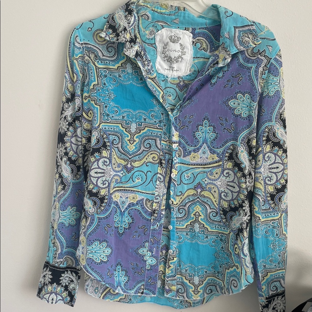 Women's Paisley Button-Up Blouse - Blue and Purple